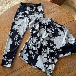 BURTON blue floral print long john set/kids M(10/lightweight